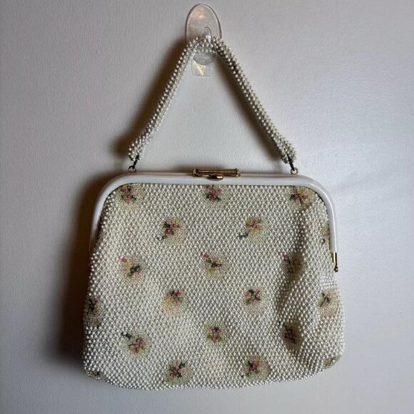 Vtg Beaded Floral Roses 1950 Top Handle Handbag Tote, Eclectic Grandmacore - Picture 1 of 4
